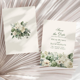 Boho Sage Green & Ivory Blume Save the Date Karte