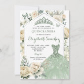 Boho Sage Green Ivory Quinceañera Royale Einladung (Vorderseite)