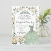 Boho Sage Green Ivory Quinceañera Royale Einladung (Stehend Vorderseite)