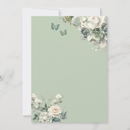 Boho Sage Green Ivory Quinceañera Royale Einladung (Rückseite)