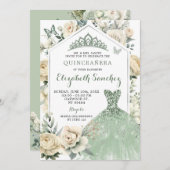 Boho Sage Green Ivory Quinceañera Royale Einladung (Vorne/Hinten)