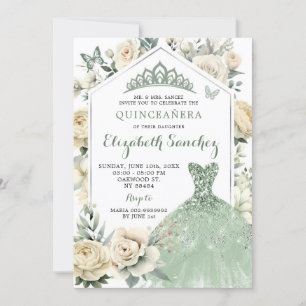 Boho Sage Green Ivory Quinceañera Royale Einladung