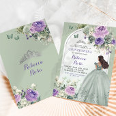 Boho Sage Green Lavender Floral Quinceañera Einladung