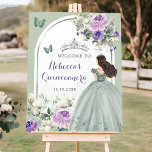 Boho Sage Green Lila Blumenzinceñera Willkommen Poster<br><div class="desc">Boho Sage Green Lila Blumenunterschrift Quinceañera Begrüßungszeichen</div>