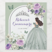 Boho Sage Green Lila Floral Quinceañera Weinetikett (Einzelnes Label)