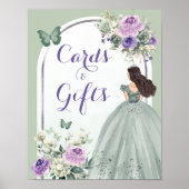 Boho Sage Green Lilac Floral 15 Años Cards Geschen Poster (Vorne)
