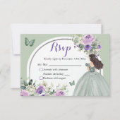 Boho Sage Green Lilac Floral Princess XV Años UAWG RSVP Karte (Vorderseite)