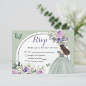 Boho Sage Green Lilac Floral Princess XV Años UAWG RSVP Karte (Stehend Vorderseite)