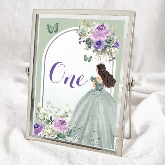 Boho Sage Green Lilac Floral Quinceañera Tischnummer