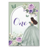 Boho Sage Green Lilac Floral Quinceañera Tischnummer (Vorderseite)