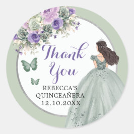 Boho Sage Green Lilac Girl Floral Quinceañera Runder Aufkleber