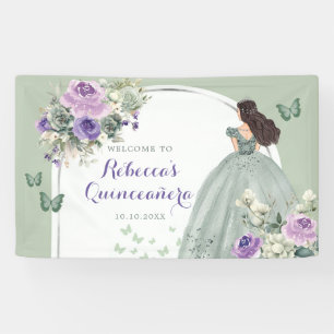 Boho Sage Green Lilac Princess Quinceañera Large Banner