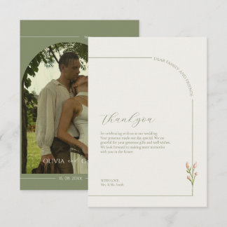 Boho Sage Green & Linen Arches Minimalist Photo  Dankeskarte