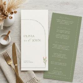 Boho Sage Green & Linen Arches Minimalist Wedding Menükarte