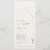 Boho Sage Green & Linen Minimalist Arch Wedding Programm (Vorderseite)