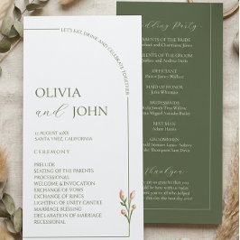Boho Sage Green & Linen Minimalist Arch Wedding Programm