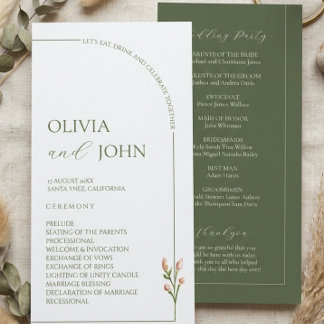 Boho Sage Green & Linen Minimalist Arch Wedding Programm