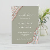 Boho Sage Green Marble Stone Agate Save the Date I Einladung (Stehend Vorderseite)