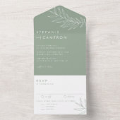 Boho Sage Green Minimalist Foliage Wedding All In One Einladung (Innen Boden)