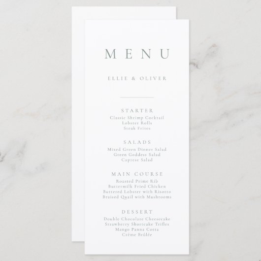 Boho Sage Green Minimalistisch 1 einfaches Menü Menükarte (Vorne/Hinten)