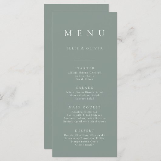 Boho Sage Green Minimalistisch Simple Flat Menu Menükarte (Vorne/Hinten)