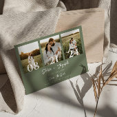 Boho Sage Green Moderne Drei Fotos Hochzeit Save The Date