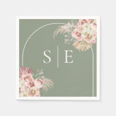 Boho Sage Green Pampas Grass Arch Monogram Napkins Serviette (Vorderseite)