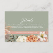 Boho Sage Green Peach Floral Wedding Details Card Begleitkarte (Vorderseite)