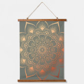 Boho Sage Green Peach Mandala Wood Topped Wandteppich Mit Holzrahmen (Vorderseite)