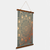 Boho Sage Green Peach Mandala Wood Topped Wandteppich Mit Holzrahmen (Gewinkelt)