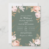 Boho Sage Green Peonies Hochzeitseinladung Einladung (Vorderseite)