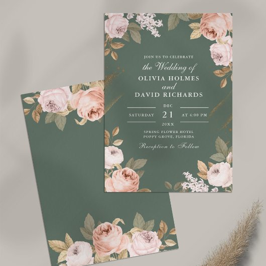 Boho Sage Green Peonies Hochzeitseinladung Einladung