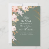 Boho Sage Green Peonies Save the Date Card (Vorderseite)