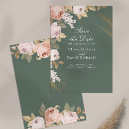 Boho Sage Green Peonies Save the Date Card