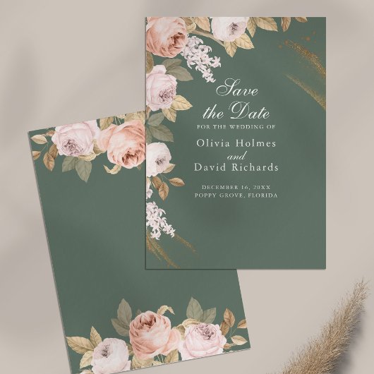 Boho Sage Green Peonies Save the Date Card