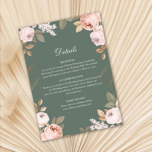Boho Sage Green Peonies Wedding Details Card Einladung