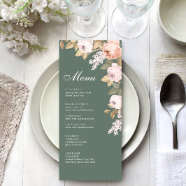 Boho Sage Green Peonies Wedding Menu Card Menükarte