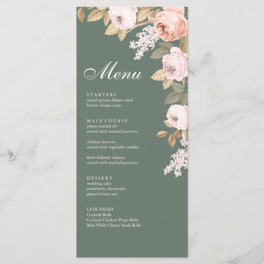 Boho Sage Green Peonies Wedding Menu Card Menükarte (Vorderseite)