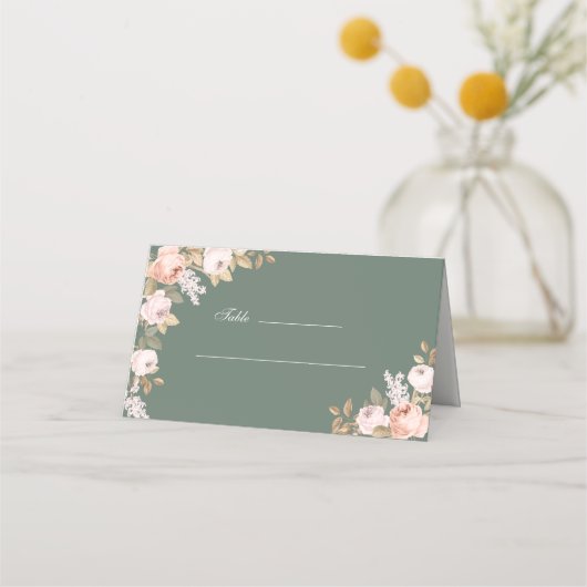 Boho Sage Green Peonies Wedding Platzkarte (Rückseite)