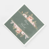 Boho Sage Green Peonies Wedding Serviette (Ecke)