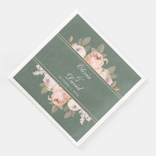 Boho Sage Green Peonies Wedding Serviette (Ecke)