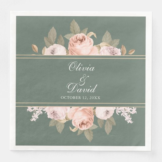 Boho Sage Green Peonies Wedding Serviette (Vorderseite)