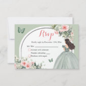 Boho Sage Green Pink Floral Prinzessin XV Años RSVP Karte (Vorderseite)
