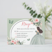 Boho Sage Green Pink Floral Prinzessin XV Años RSVP Karte (Stehend Vorderseite)
