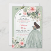 Boho Sage Green Pink Floral Quinceañera Einladung (Vorderseite)