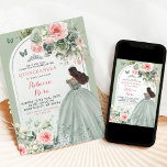 Boho Sage Green Pink Floral Quinceañera Einladung<br><div class="desc">Boho Sage Green Pink Floral Butterfly Quinceañera Einladung</div>