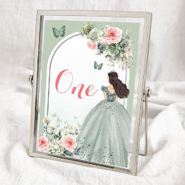 Boho Sage Green Pink Floral Quinceañera Tischnummer