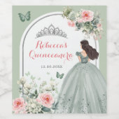 Boho Sage Green Pink Floral Quinceañera Weinetikett (Einzelnes Label)