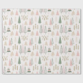 Boho Sage Green Pink Gold Weihnachtsbaumen Geschenkpapier (Flach)