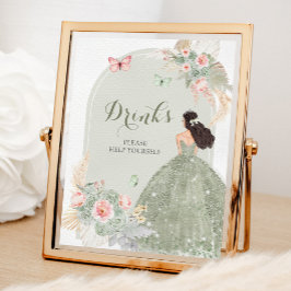 Boho Sage Green Pink Quinceñera Drinks Poster